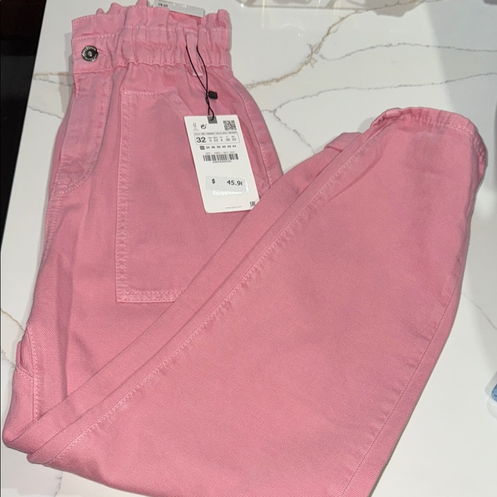 Zara Pink High Rise Jeans Relaxed Fit